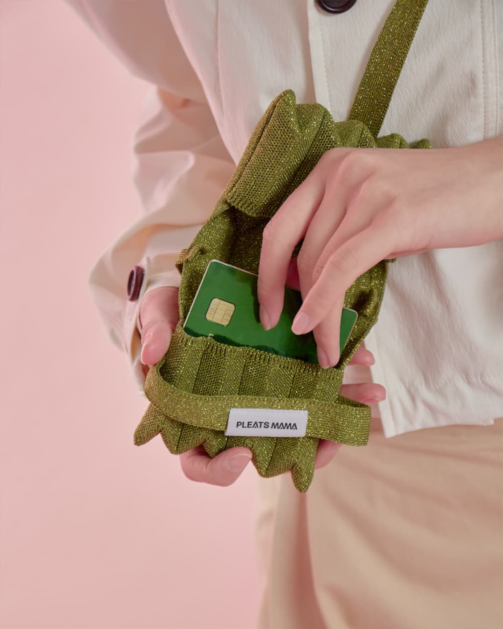 韓國PLEATS MAMA - Micro Bag Glitter Khaki
